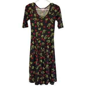 Women's LuLaRoe Nicole Dress Black/Red/Green Lady Bug Ladybug Size XS EUC #4496